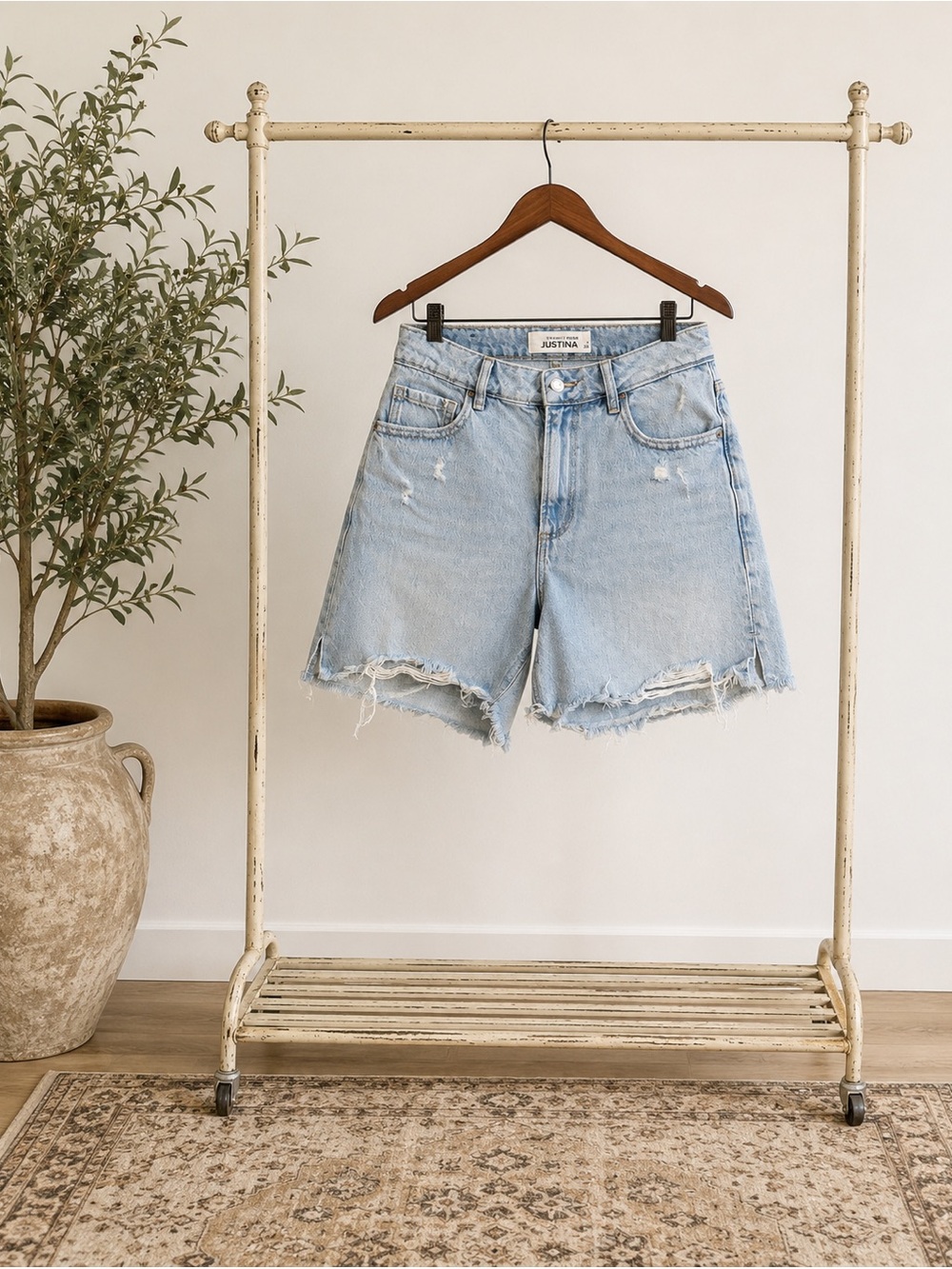 Justina Distressed Light Blue Denim Cutoff Shorts Jeans